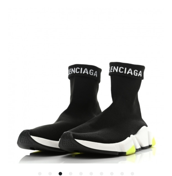 BALENCIAGA | Neoprene Knit Speed Cuffed Sneakers Black White Yellow Fluo sz 40 - Picture 2 of 8